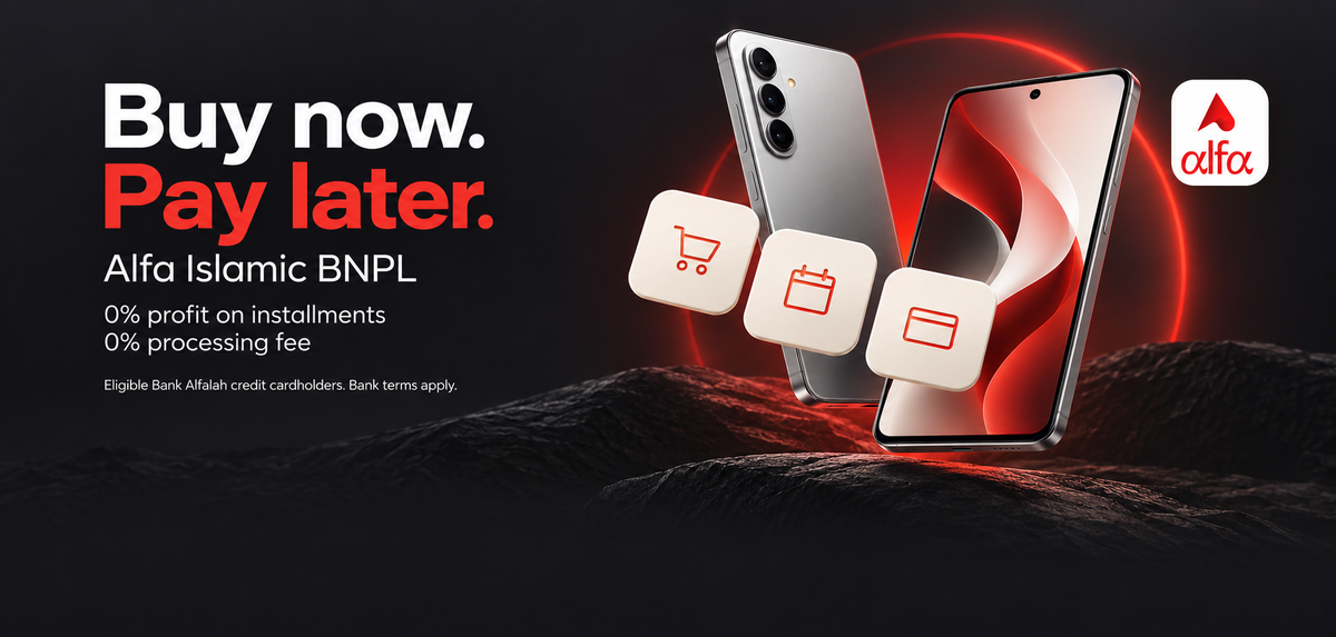 Buy now, pay later with Alfa Islamic BNPL. 0% profit on installments and 0% processing fee. Eligibility and bank terms apply.