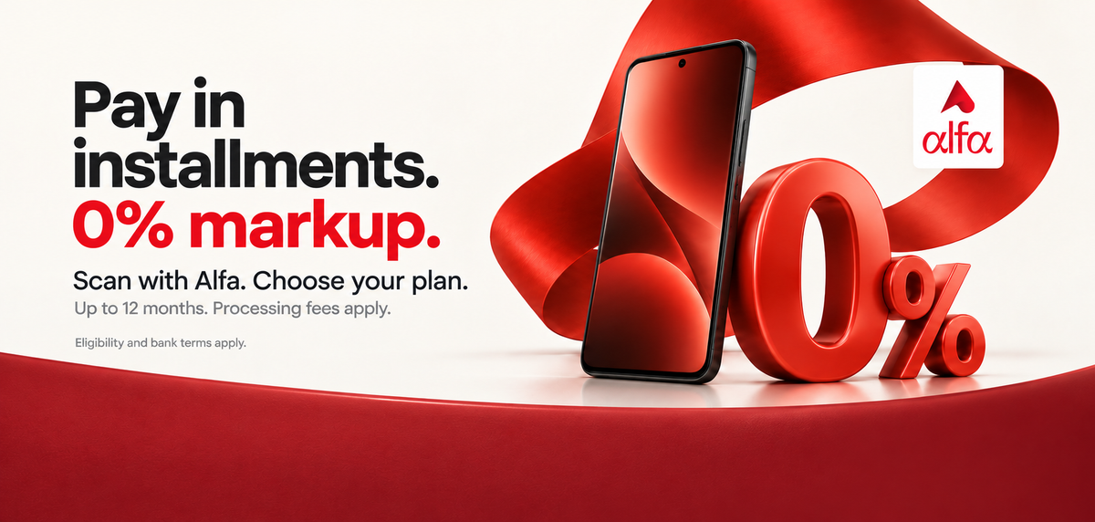 Pay in installments with 0% markup. Scan with Alfa and choose your plan. Up to 12 months; processing fees apply. Eligibility and bank terms apply.