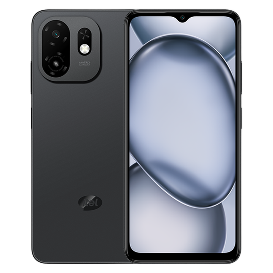 Itel A100C Pure Black front and rear