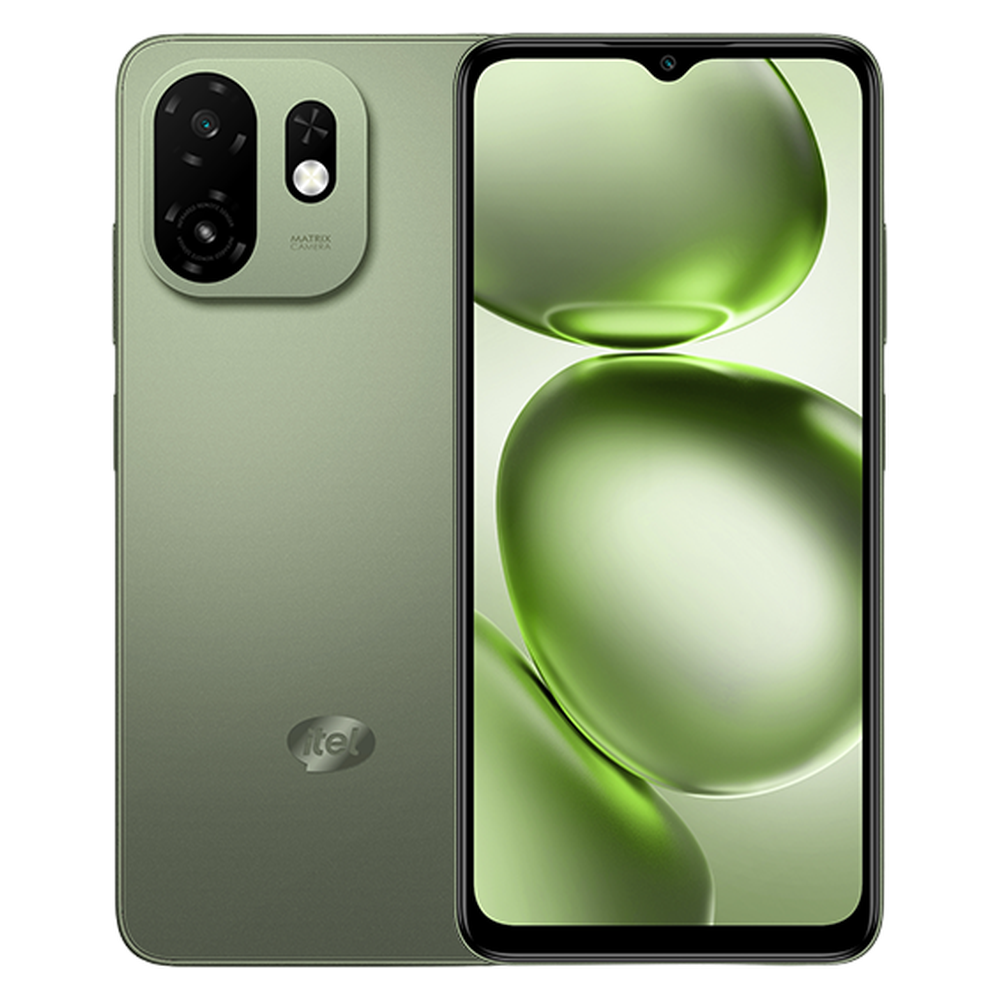 Itel A100C Silk Green front and rear
