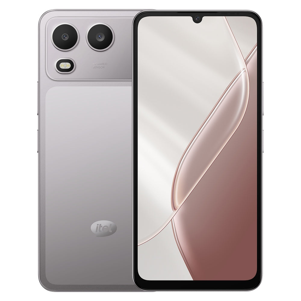 Itel A200 – Meteor Titanium front and rear view