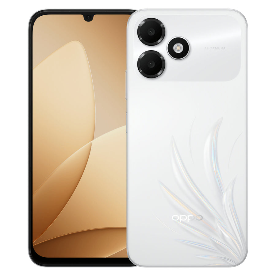 Oppo A6c Feather White front and back view