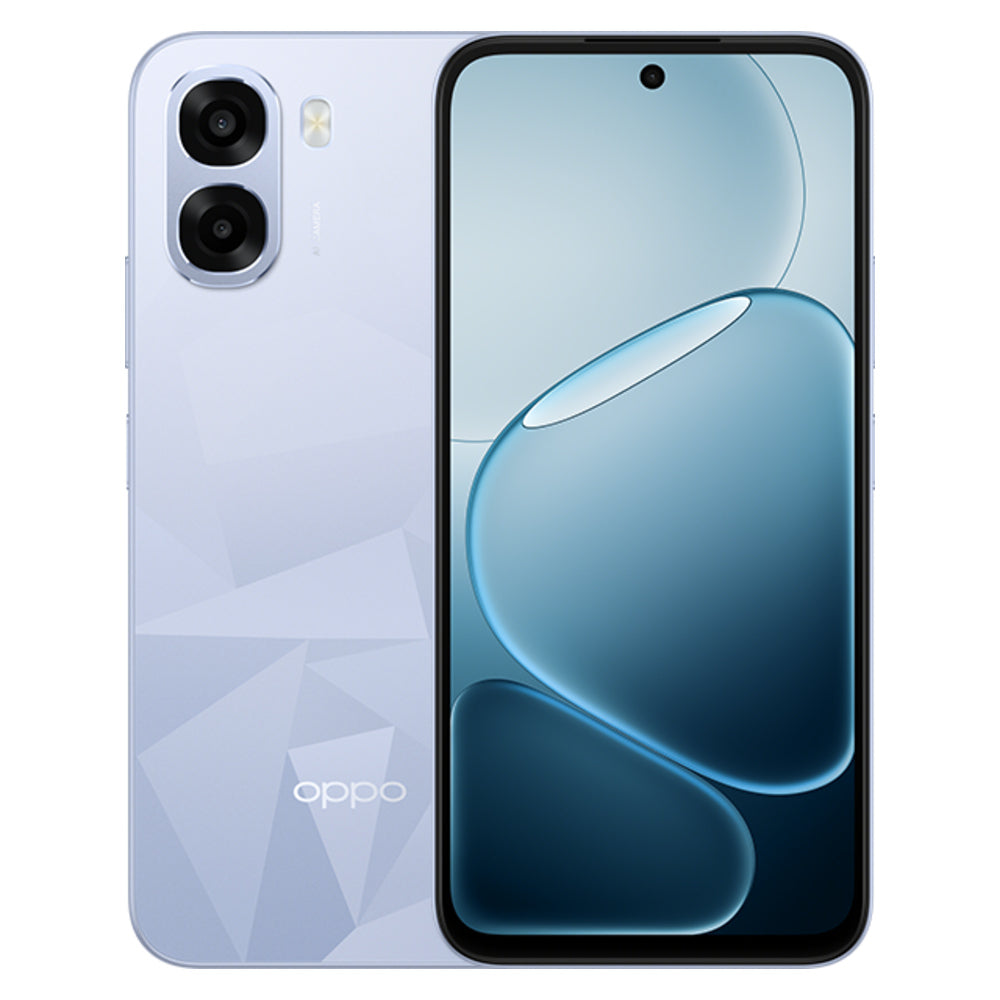 Oppo A6k Crystal Blue front and back view