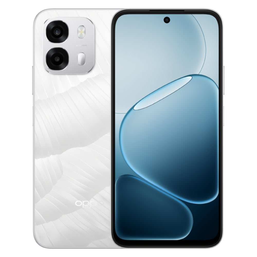 Oppo A6s Ice White front and back view