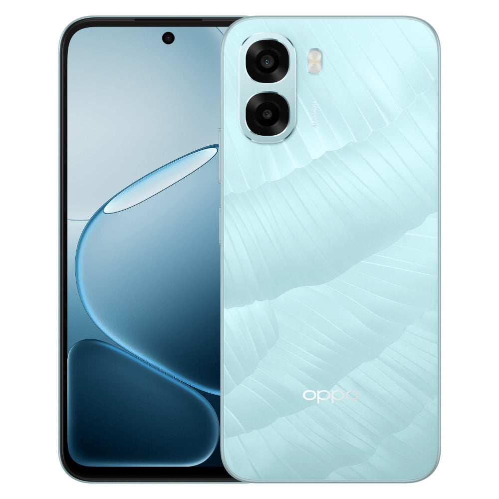 Oppo A6x Ice Blue front and back view