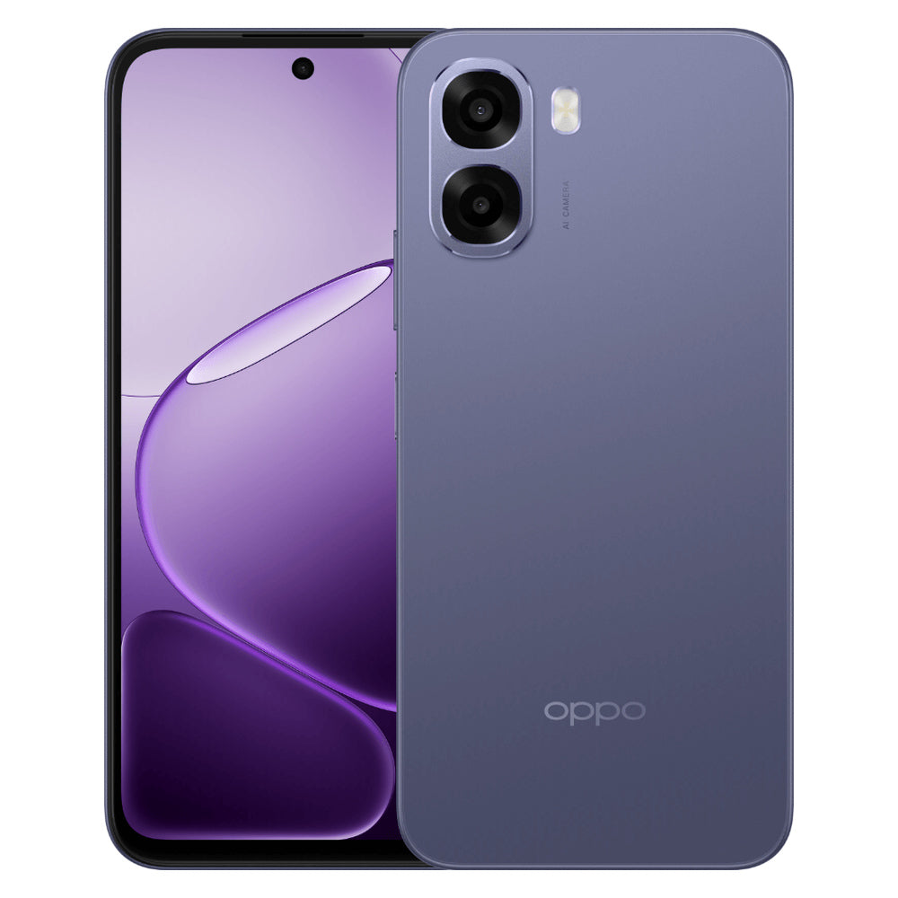 Oppo A6x Plum Purple front and back view