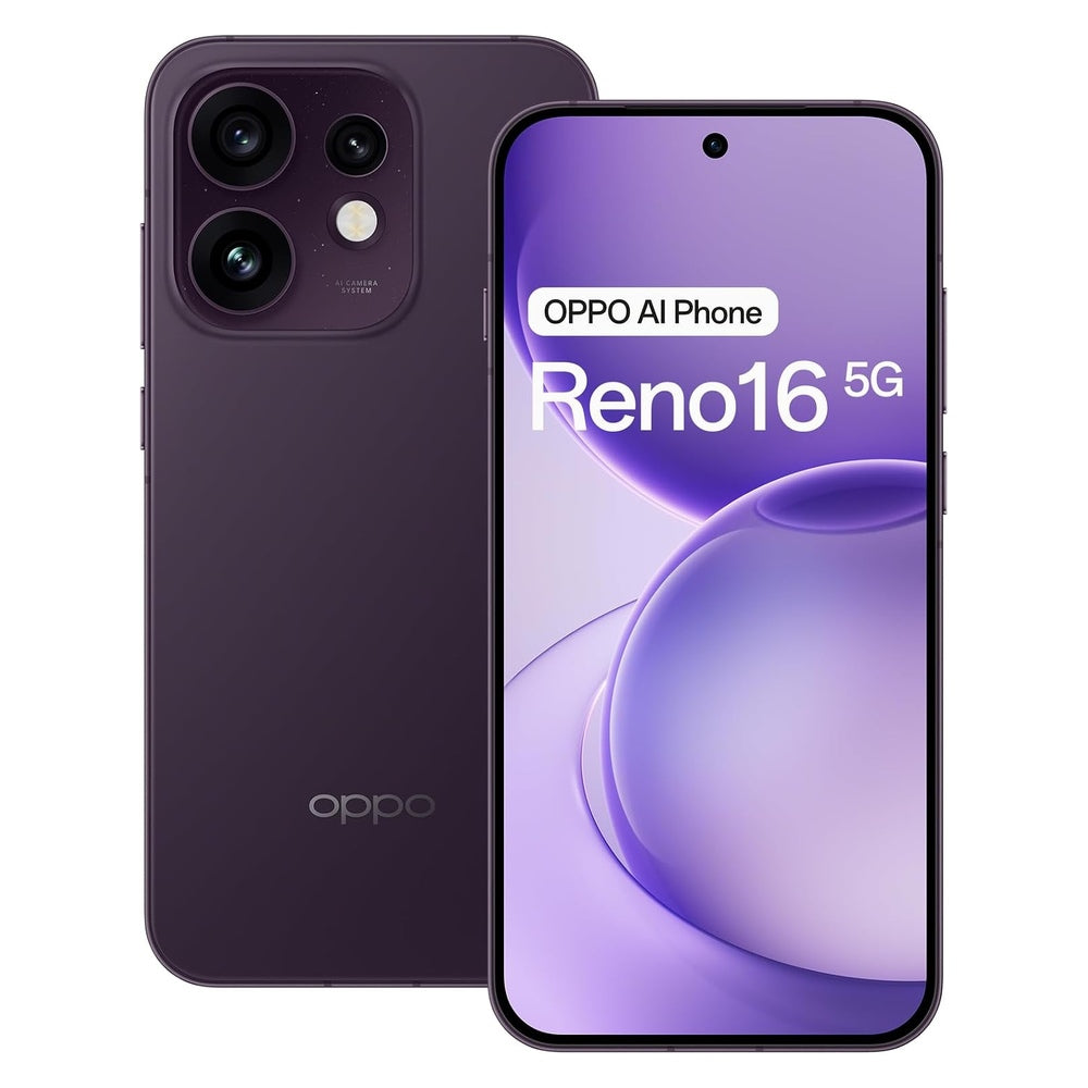 Oppo Reno16 5G Twilight Violet front and back view