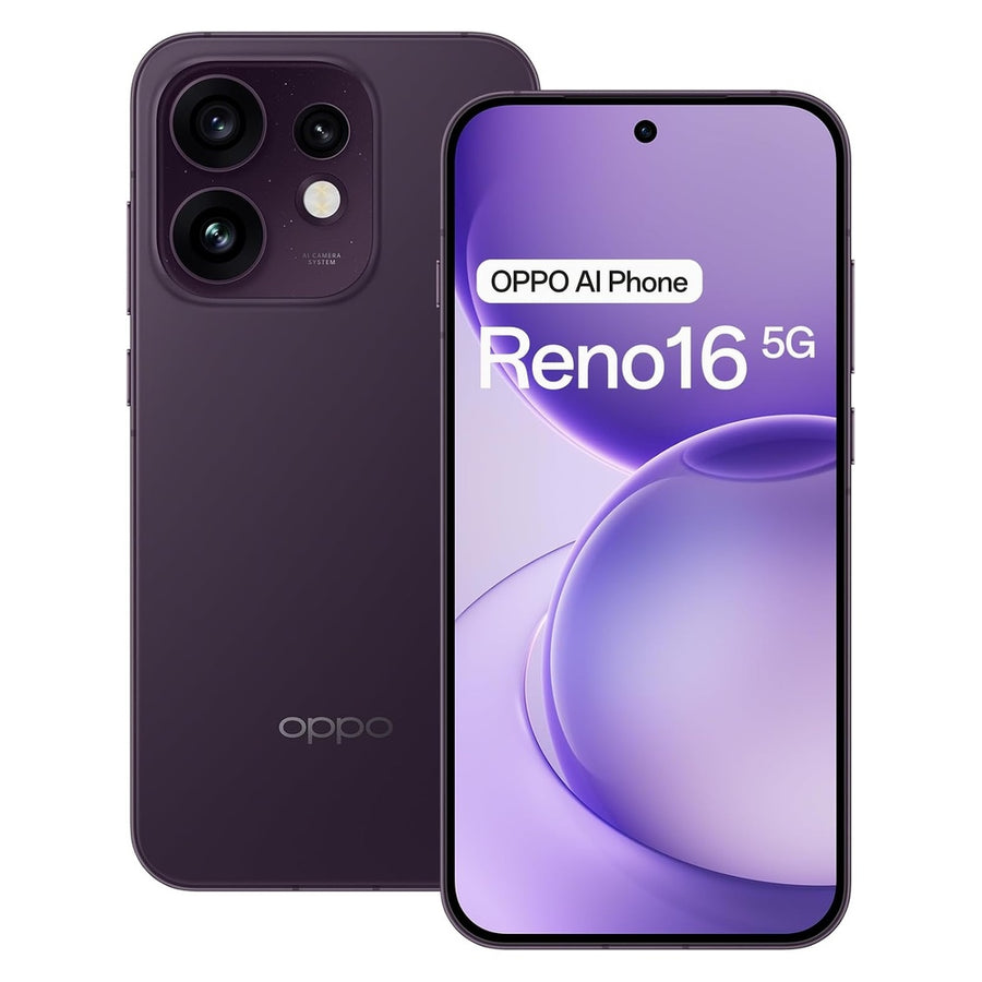 Oppo Reno16 5G Twilight Violet front and back view