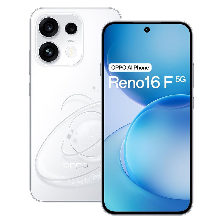 Oppo Reno16 F 5G Pop White front and back view