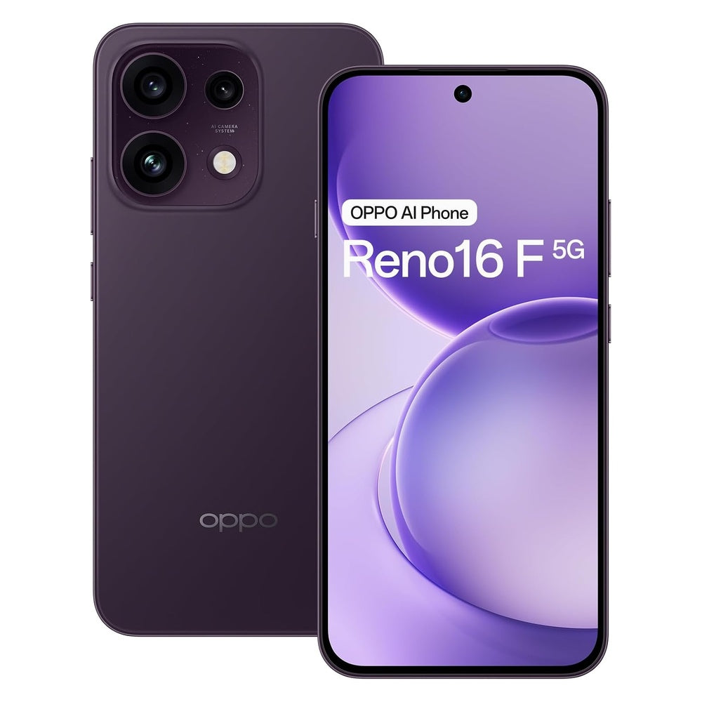 Oppo Reno16 F 5G Twilight Violet front and back view