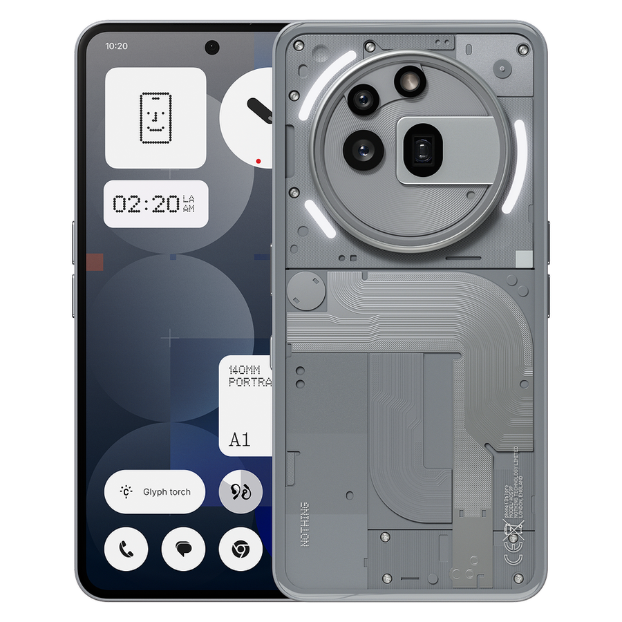 Nothing Phone (3a) Pro – Grey front and rear views