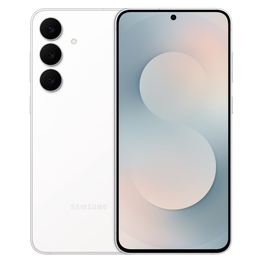 Samsung Galaxy S25 FE – White front and back view