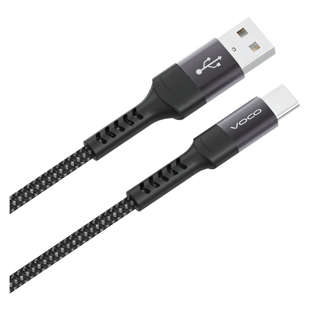 Voco L-01ac black braided cable with USB-A and USB-C connectors