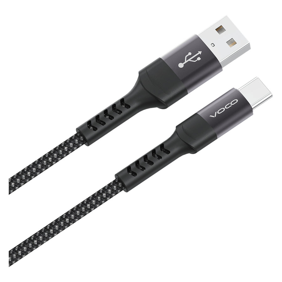 Voco L-01ac black braided cable with USB-A and USB-C connectors