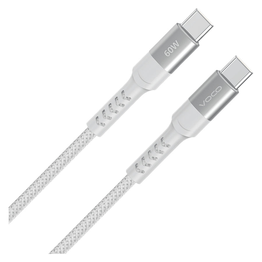 Voco L-01cc white braided cable with USB-C connectors at both ends