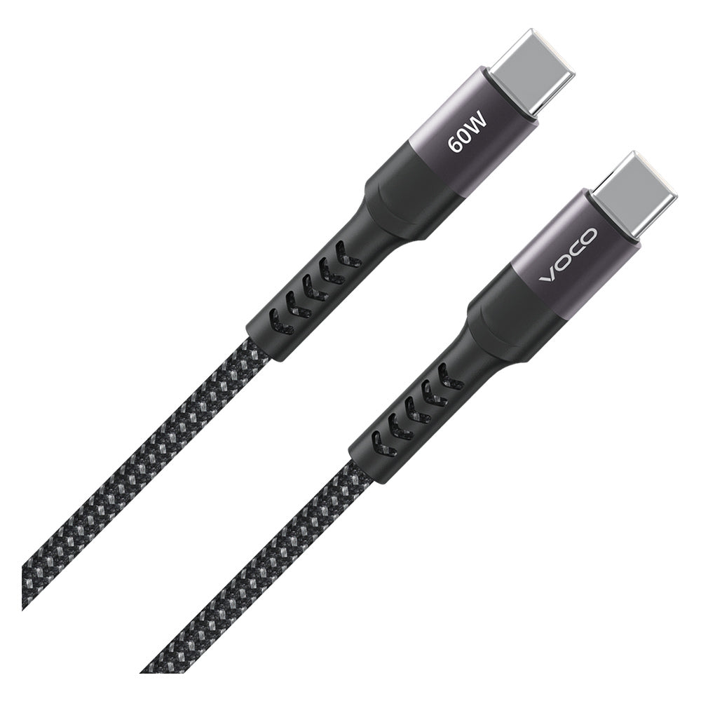 Voco L-01cc black braided cable with USB-C connectors at both ends