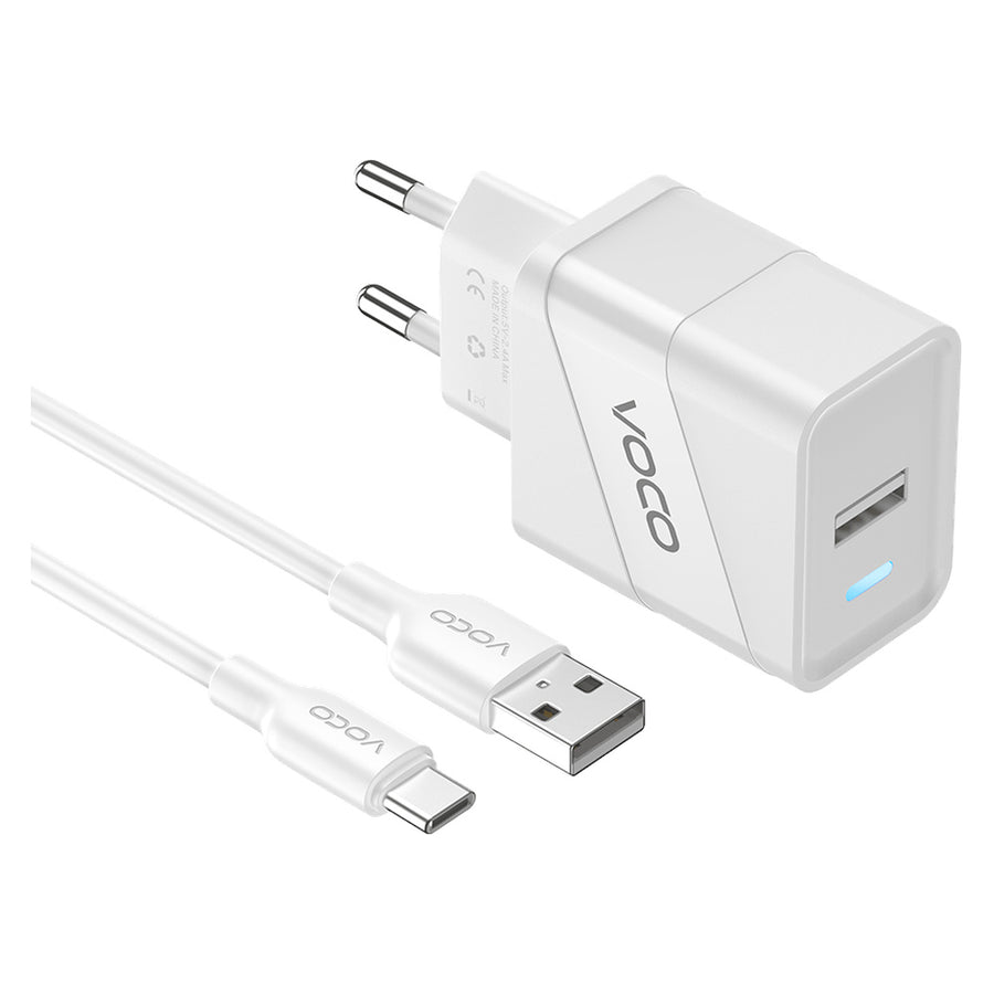 Voco P-01 white charger with USB-A to USB-C cable