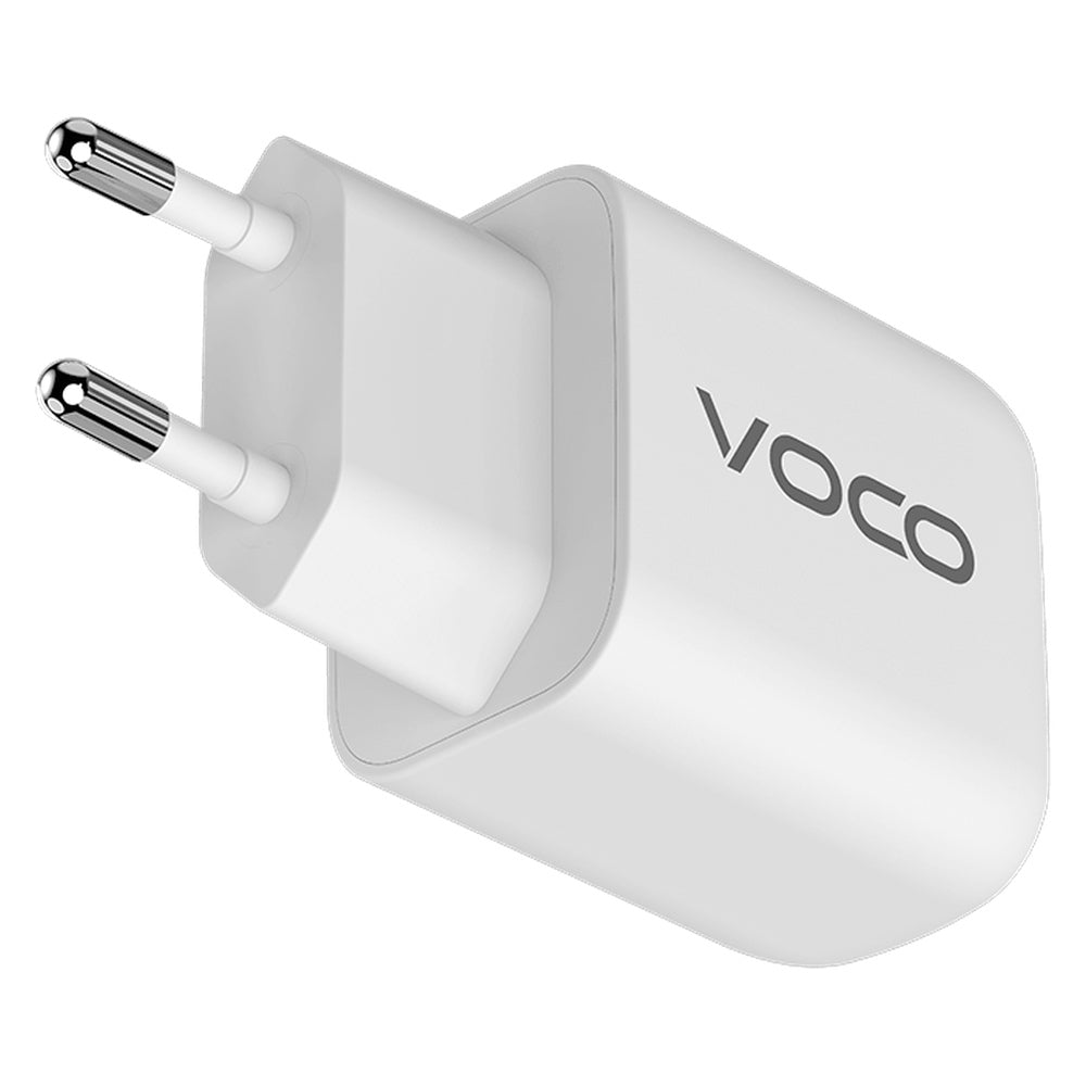 Voco P-02 white charger angled view with two round plug pins