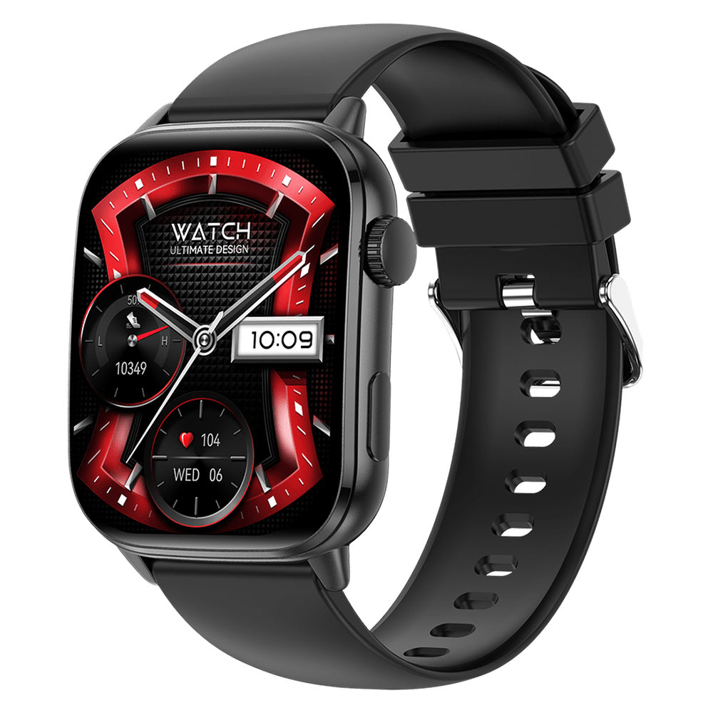 Voco W-02 smartwatch with black strap and red watch face