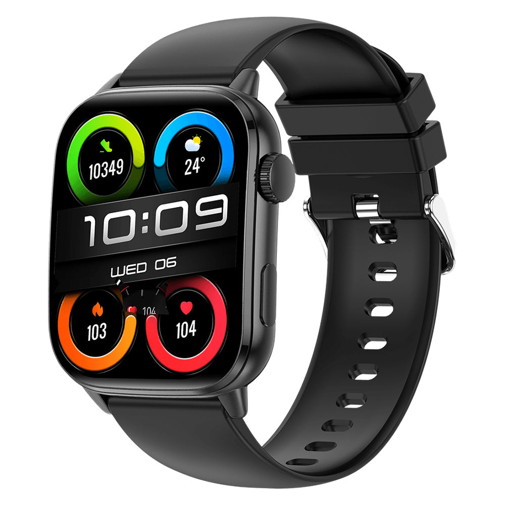 Voco W-02 smartwatch with black strap and activity dashboard